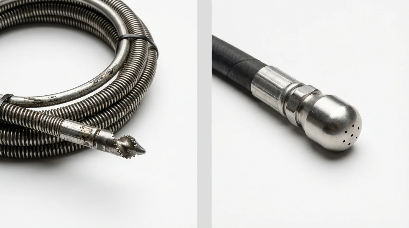 Drain snake cable and hydro jetting nozzle used for drain cleaning in West Hurley, NY