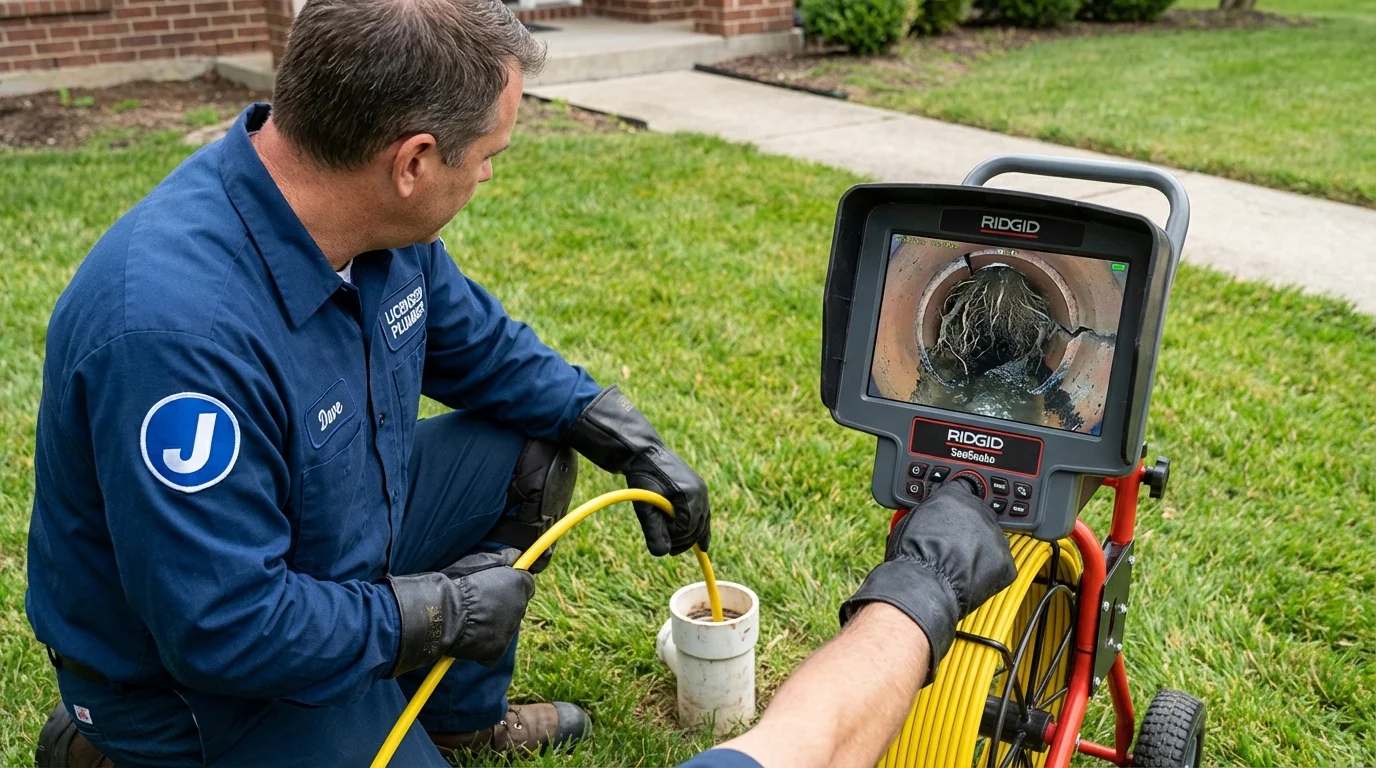 Sewer camera inspection being performed by Johns Plumbing LLC in West Hurley
