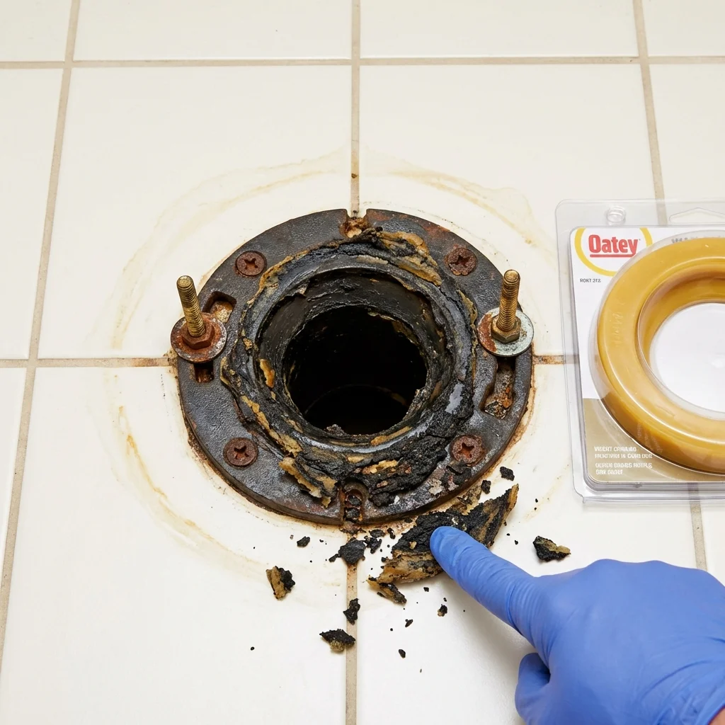 Failed wax ring showing water seepage at the base of a toilet in a West Hurley, NY home