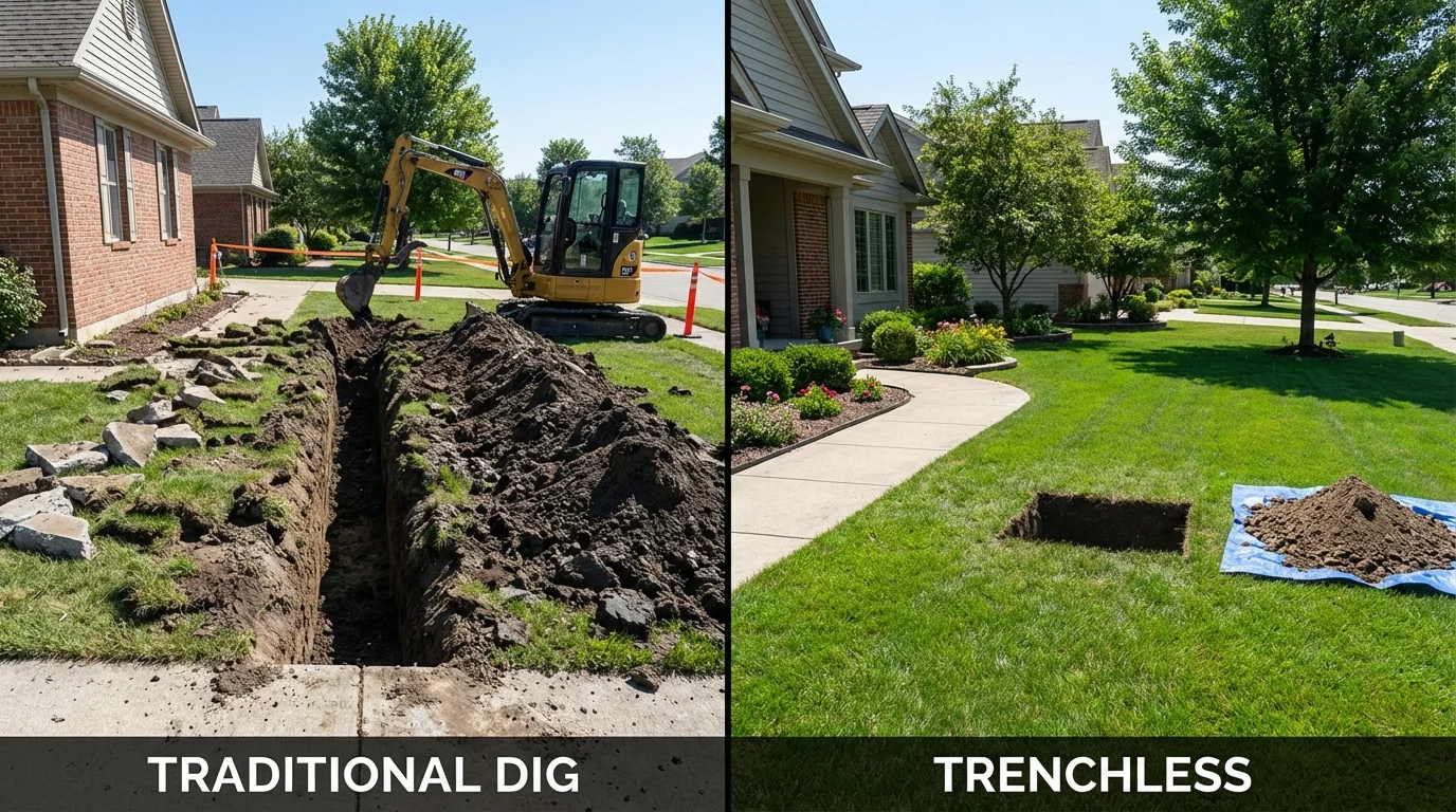 Trenchless sewer repair with minimal yard damage versus traditional excavation in West Hurley, NY